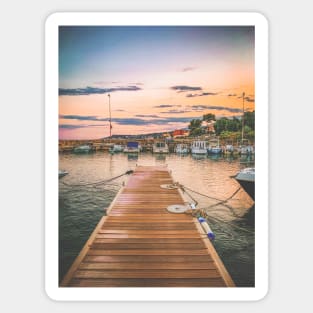 Seaport Sunset Summer Sky Boats Sailing Sticker